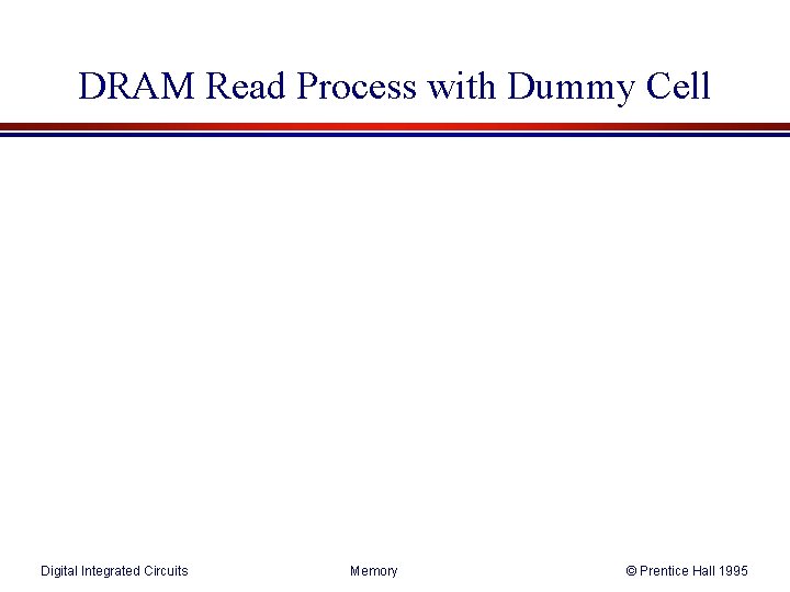 DRAM Read Process with Dummy Cell Digital Integrated Circuits Memory © Prentice Hall 1995 DRAM Read Process with Dummy Cell Digital Integrated Circuits Memory © Prentice Hall 1995