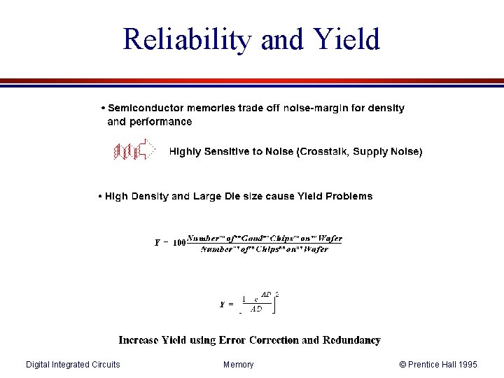 Reliability and Yield Digital Integrated Circuits Memory © Prentice Hall 1995 Reliability and Yield Digital Integrated Circuits Memory © Prentice Hall 1995