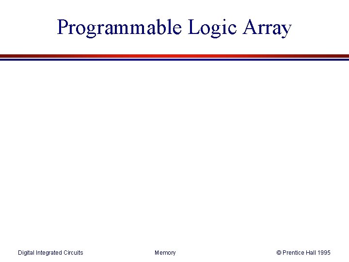 Programmable Logic Array Digital Integrated Circuits Memory © Prentice Hall 1995 Programmable Logic Array Digital Integrated Circuits Memory © Prentice Hall 1995