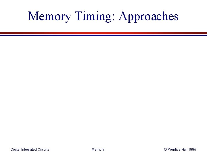 Memory Timing: Approaches Digital Integrated Circuits Memory © Prentice Hall 1995 