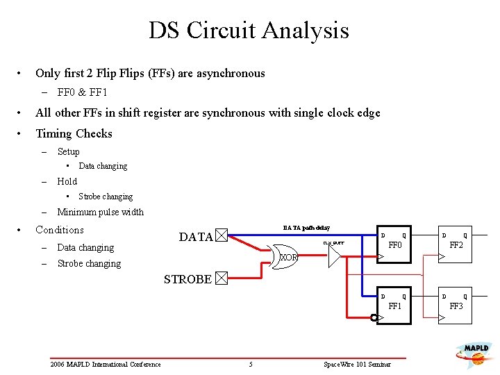 DS Circuit Analysis • Only first 2 Flips (FFs) are asynchronous – FF 0