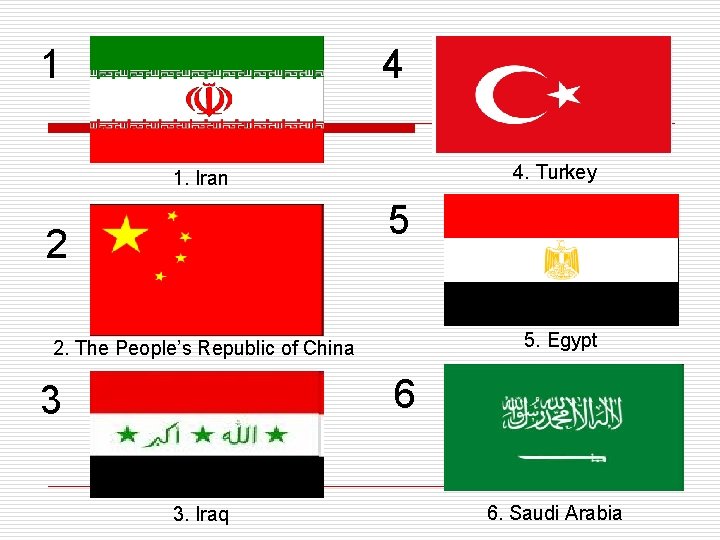 1 4 4. Turkey 1. Iran 5 2 5. Egypt 2. The People’s Republic