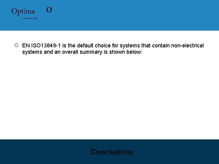 Optima In control since 1995 o EN ISO 13849 -1 is the default choice