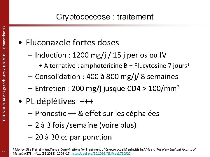 DIU VIH-SIDA des grands lacs 2018 -2019 – Promotion 12 Cryptococcose : traitement 14