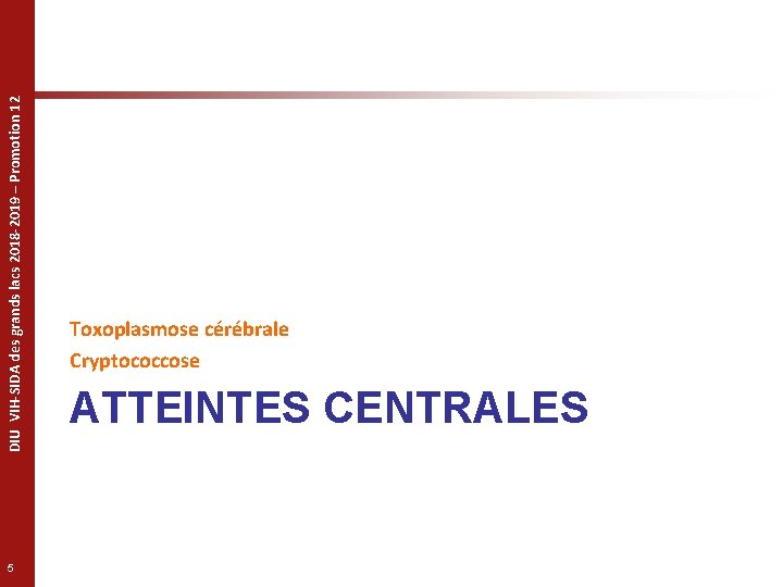 DIU VIH-SIDA des grands lacs 2018 -2019 – Promotion 12 5 Toxoplasmose cérébrale Cryptococcose