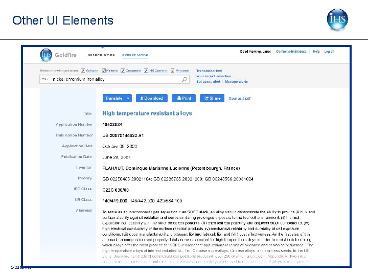 Other UI Elements © 2012 IHS Other UI Elements © 2012 IHS