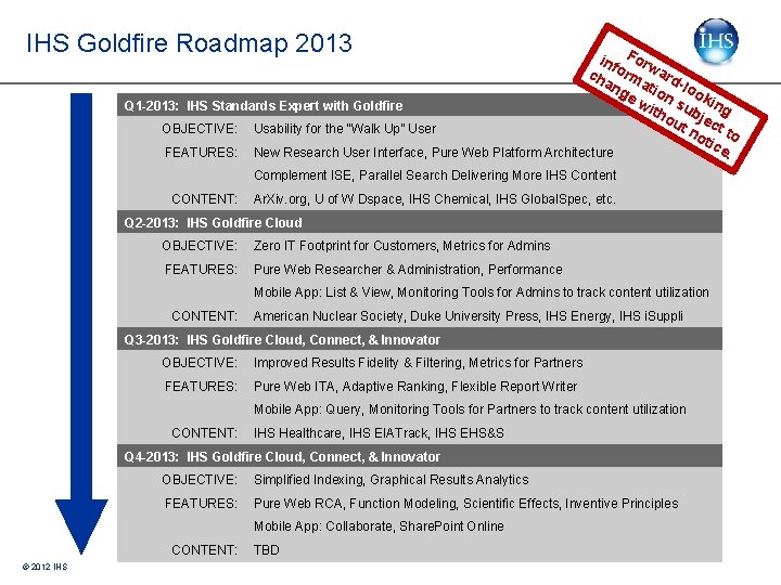 IHS Goldfire Roadmap 2013 inf Forw ch orm ard an ati -lo ge on IHS Goldfire Roadmap 2013 inf Forw ch orm ard an ati -lo ge on