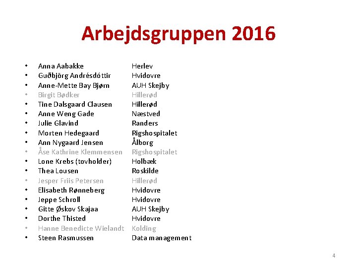 Arbejdsgruppen 2016 • • • • • Anna Aabakke Guðbjörg Andrésdóttir Anne-Mette Bay Bjørn