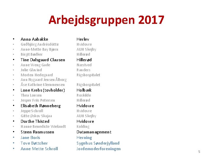 Arbejdsgruppen 2017 • • • • • • Anna Aabakke Herlev Tine Dalsgaard Clausen