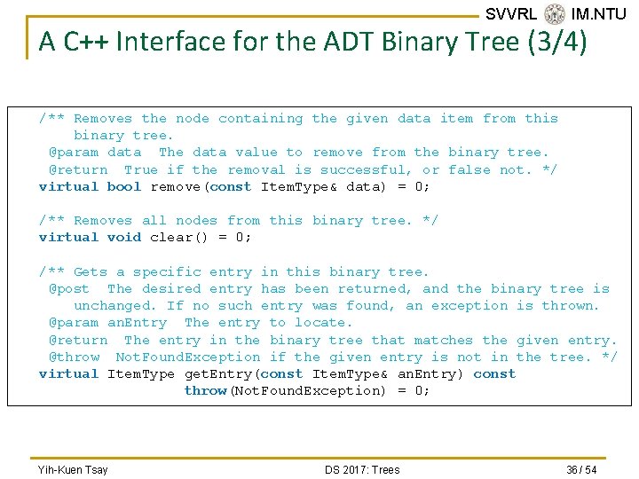SVVRL @ IM. NTU A C++ Interface for the ADT Binary Tree (3/4) /**
