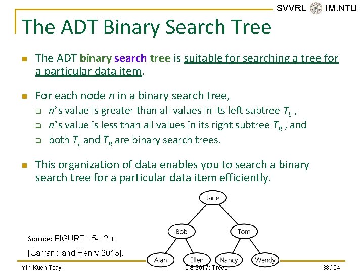 The ADT Binary Search Tree n n The ADT binary search tree is suitable
