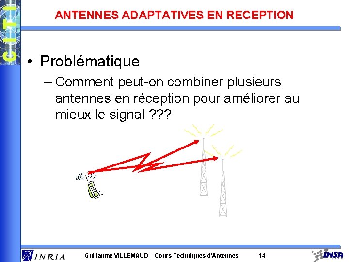 ANTENNES ADAPTATIVES EN RECEPTION • Problématique – Comment peut-on combiner plusieurs antennes en réception