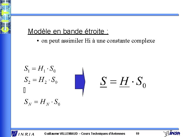 Modèle en bande étroite : • on peut assimiler Hi à une constante complexe
