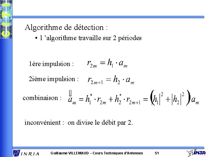 Algorithme de détection : • l ’algorithme travaille sur 2 périodes 1ère impulsion :