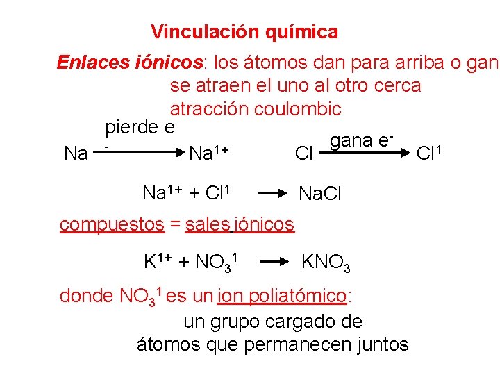 Vinculación química Enlaces iónicos: los átomos dan para arriba o gana se atraen el
