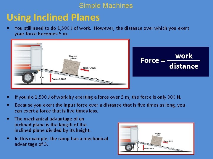 Simple Machines Using Inclined Planes • You still need to do 1, 500 J