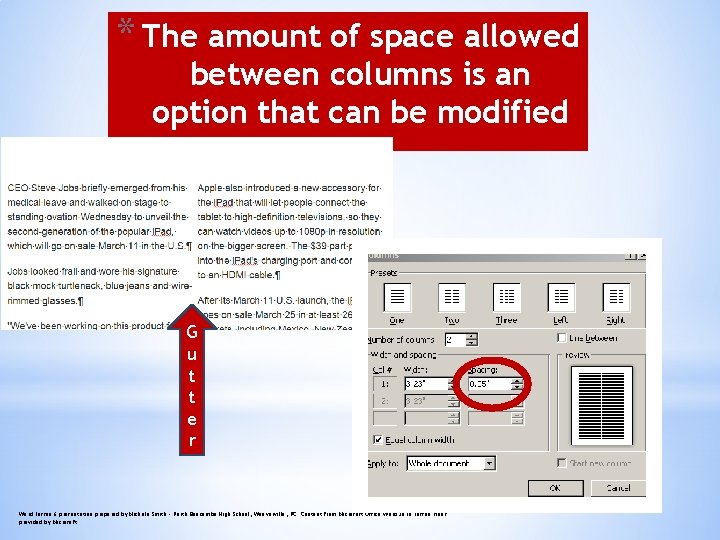 * The amount of space allowed between columns is an option that can be * The amount of space allowed between columns is an option that can be