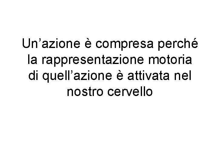 Un’azione è compresa perché la rappresentazione motoria di quell’azione è attivata nel nostro cervello Un’azione è compresa perché la rappresentazione motoria di quell’azione è attivata nel nostro cervello