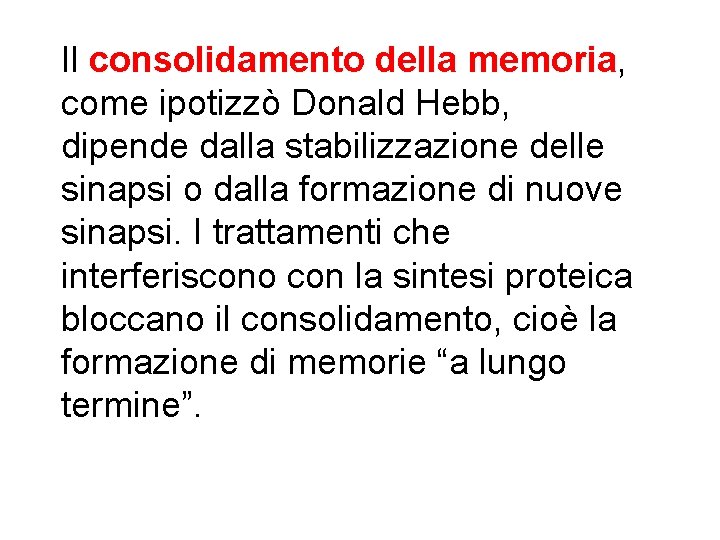 Il consolidamento della memoria, come ipotizzò Donald Hebb, dipende dalla stabilizzazione delle sinapsi o Il consolidamento della memoria, come ipotizzò Donald Hebb, dipende dalla stabilizzazione delle sinapsi o