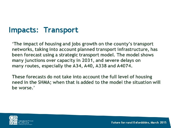 Impacts: Transport Future for rural Oxfordshire, March 2015 
