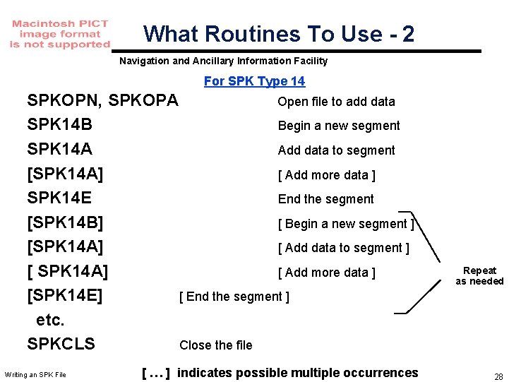What Routines To Use - 2 Navigation and Ancillary Information Facility For SPK Type