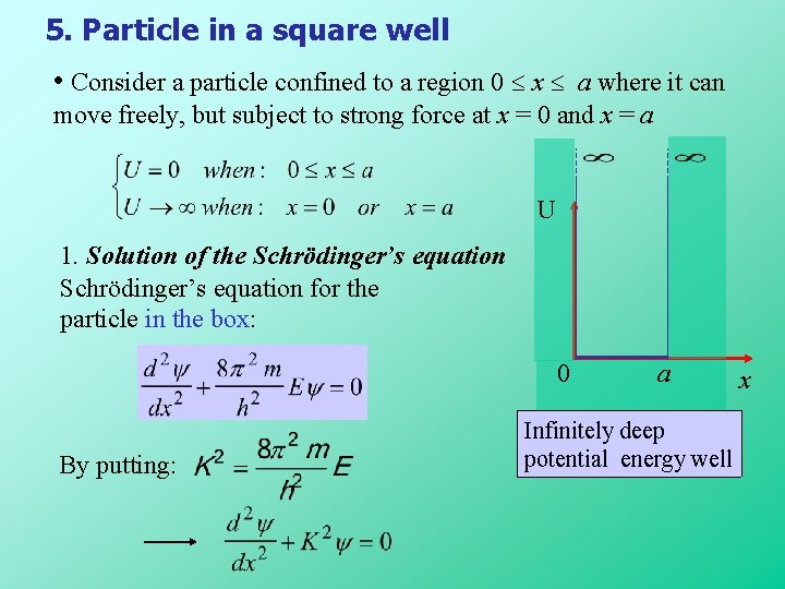 5. Particle in a square well • Consider a particle confined to a region 5. Particle in a square well • Consider a particle confined to a region