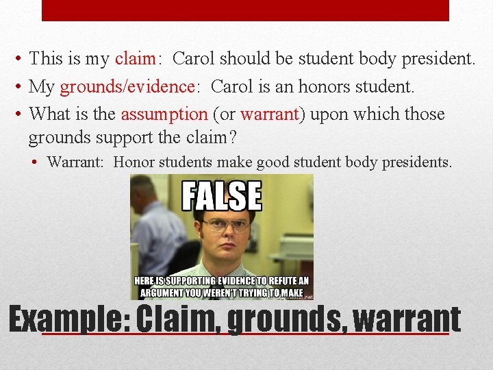  • This is my claim: Carol should be student body president. • My