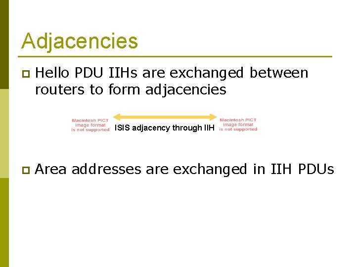 Adjacencies p Hello PDU IIHs are exchanged between routers to form adjacencies ISIS adjacency