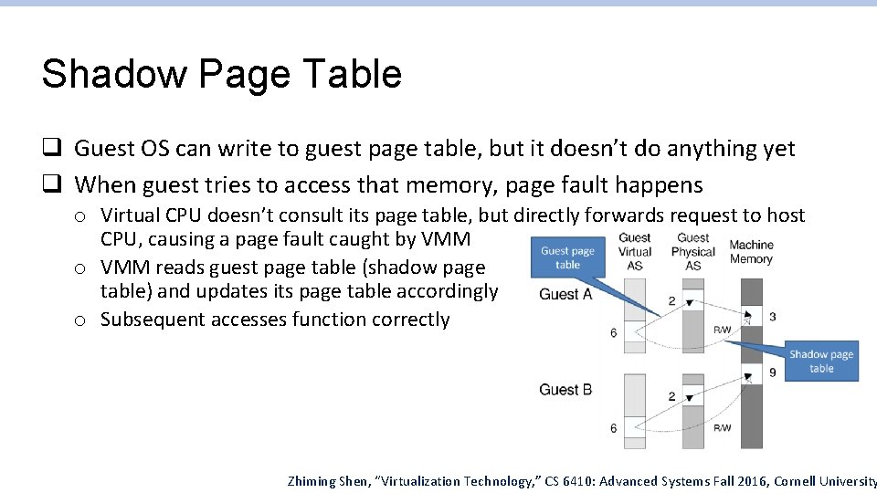 Shadow Page Table q Guest OS can write to guest page table, but it Shadow Page Table q Guest OS can write to guest page table, but it
