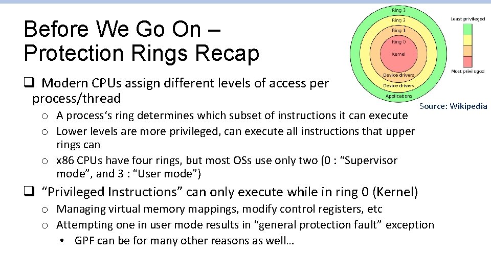 Before We Go On – Protection Rings Recap q Modern CPUs assign different levels Before We Go On – Protection Rings Recap q Modern CPUs assign different levels