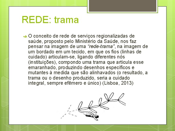 REDE: trama O conceito de rede de serviços regionalizadas de saúde, proposto pelo Ministério