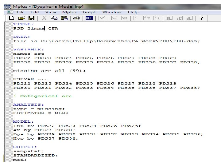 Mplus Syntax for CFA Mplus Syntax for CFA