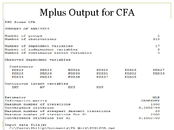 Mplus Output for CFA Mplus Output for CFA