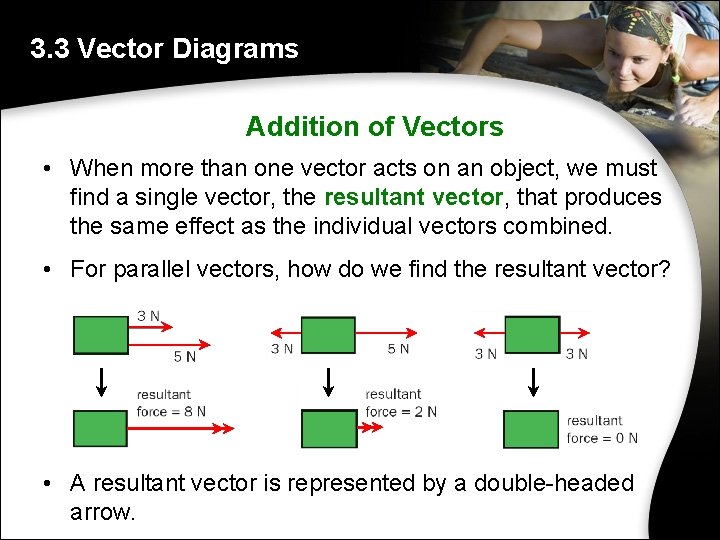 3. 3 Vector Diagrams Addition of Vectors • When more than one vector acts
