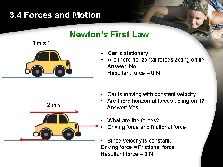 3. 4 Forces and Motion Newton’s First Law 0 m s− 1 • Car