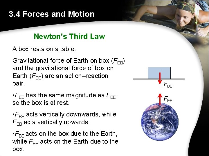 3. 4 Forces and Motion Newton’s Third Law A box rests on a table.