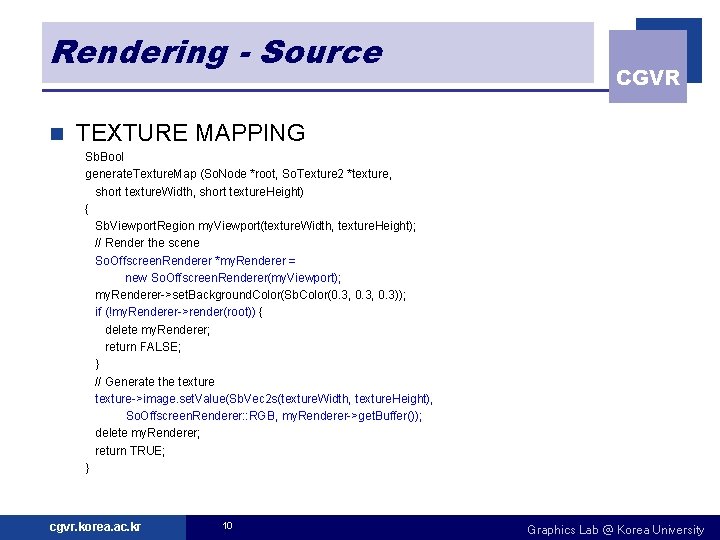 Rendering - Source n CGVR TEXTURE MAPPING Sb. Bool generate. Texture. Map (So. Node