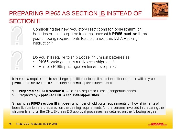 PREPARING PI 965 AS SECTION IB INSTEAD OF SECTION II Considering the new regulatory