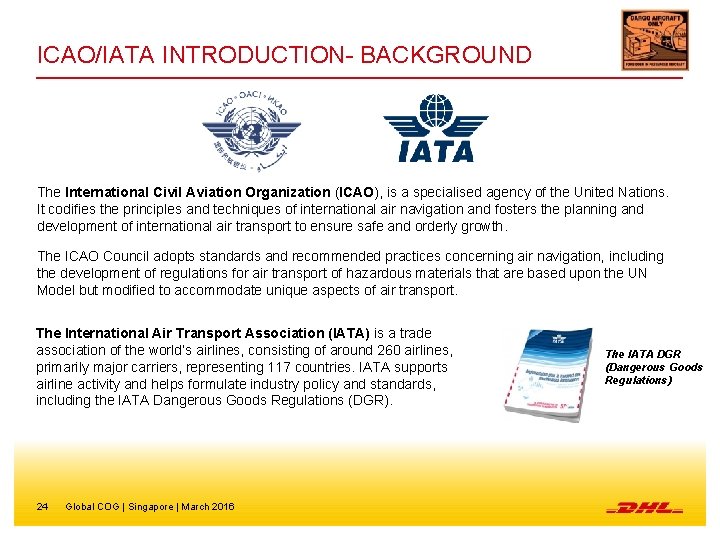 ICAO/IATA INTRODUCTION- BACKGROUND The International Civil Aviation Organization (ICAO), is a specialised agency of