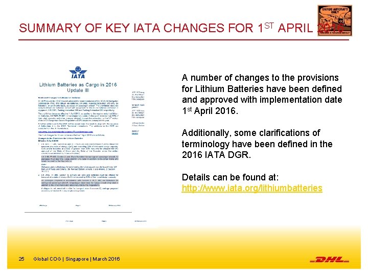 SUMMARY OF KEY IATA CHANGES FOR 1 ST APRIL 2016 A number of changes
