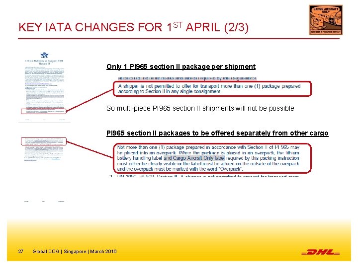 KEY IATA CHANGES FOR 1 ST APRIL (2/3) Only 1 PI 965 section II