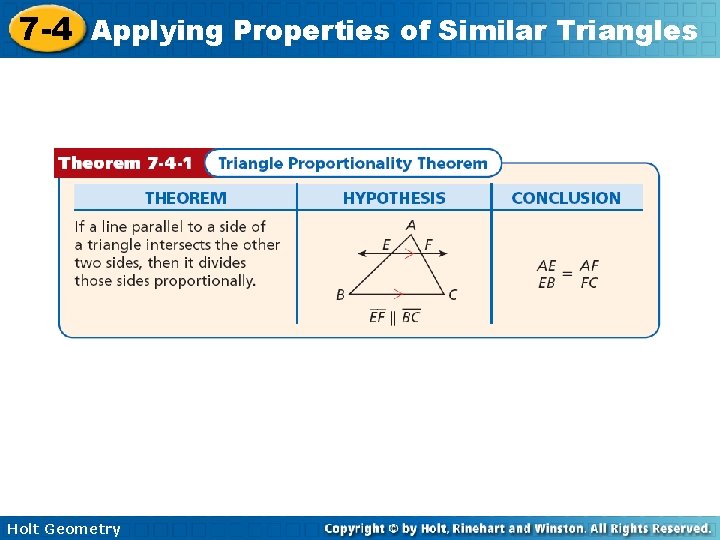 7 -4 Applying Properties of Similar Triangles Holt Geometry 