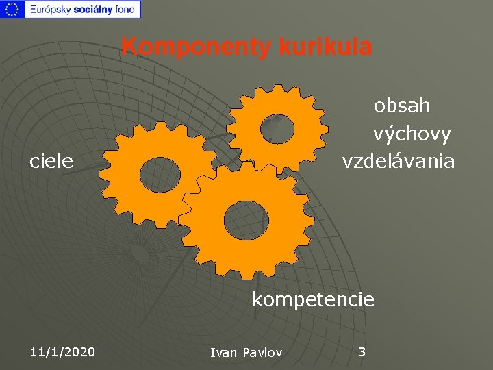 Komponenty kurikula obsah výchovy ciele vzdelávania kompetencie 11/1/2020 Ivan Pavlov 3 