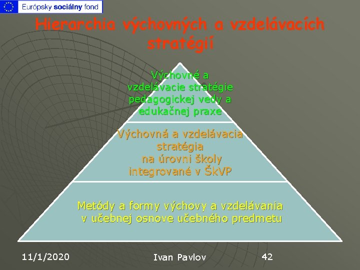 Hierarchia výchovných a vzdelávacích stratégií Výchovné a vzdelávacie stratégie pedagogickej vedy a edukačnej praxe
