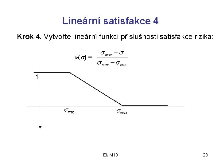 Lineární satisfakce 4 Krok 4. Vytvořte lineární funkci příslušnosti satisfakce rizika: ( ) =