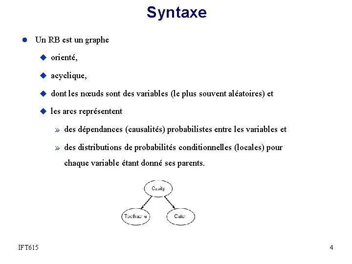 Syntaxe l Un RB est un graphe u orienté, u acyclique, u dont les