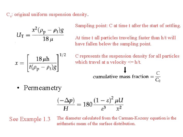Co: original uniform suspension density. Sampling point: C at time t after the start Co: original uniform suspension density. Sampling point: C at time t after the start