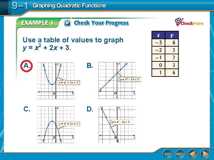 Use a table of values to graph y = x 2 + 2 x