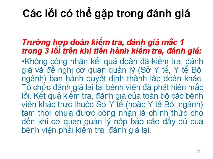 Các lỗi có thể gặp trong đánh giá Trường hợp đoàn kiểm tra, đánh