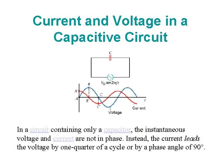 Current and Voltage in a Capacitive Circuit In a circuit containing only a capacitor,